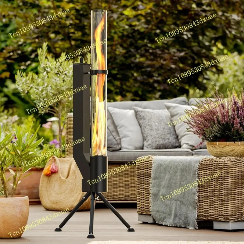 Modern Design Steel Patio Pellet Heater Rocket Fireplace Fire Tube Fire Pipe Column Stove with Torch for Villas