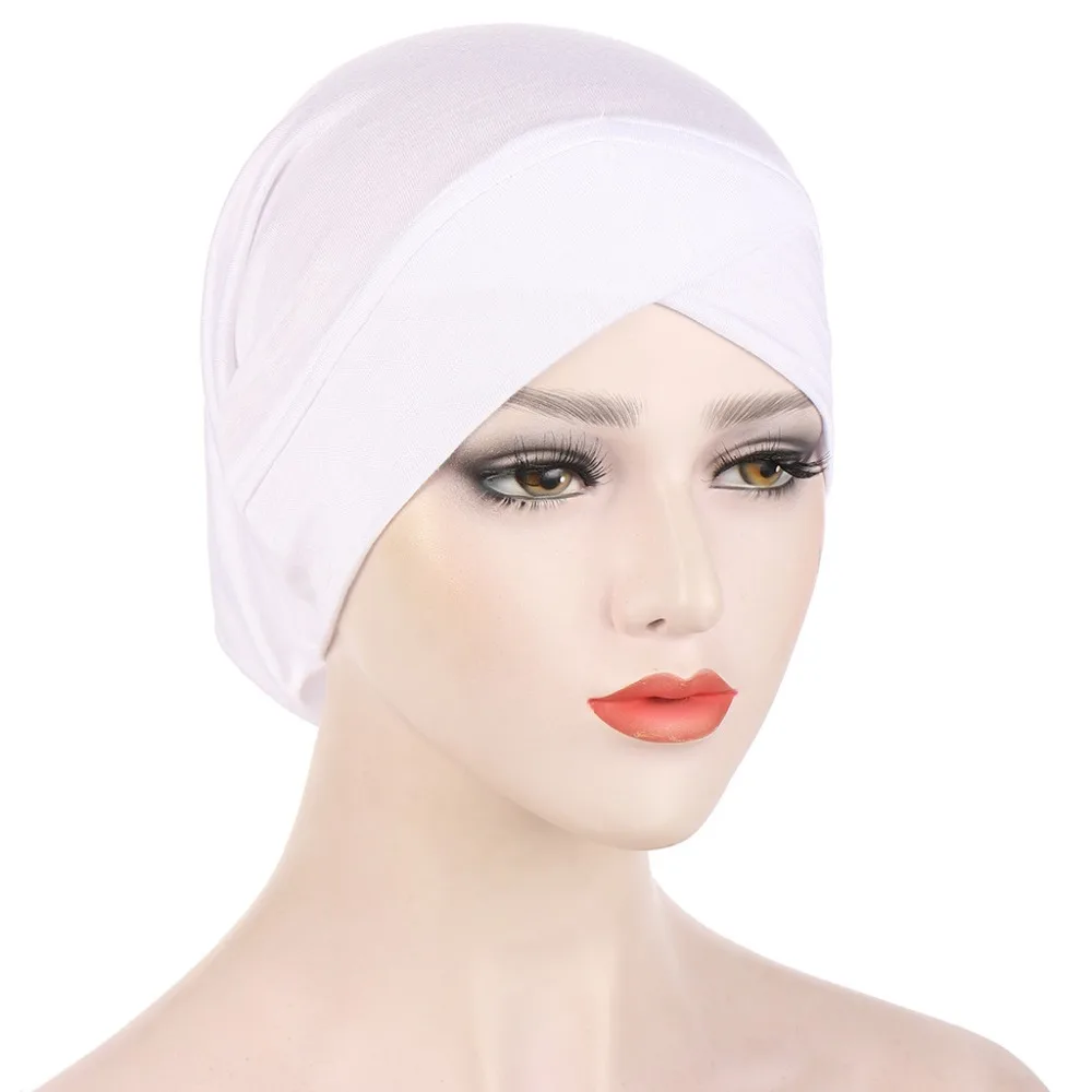 Comfortable Fit Solid Color Inner Cap Cotton Forehead Cross Under Hijab Bonnet Elastic Breathable Under Scarf Caps for Women