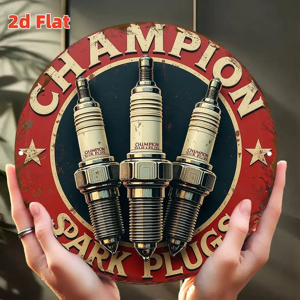 2D Flat, Champion of Sparks Racing & Automotive Metal Wall Art Sign - 7.8