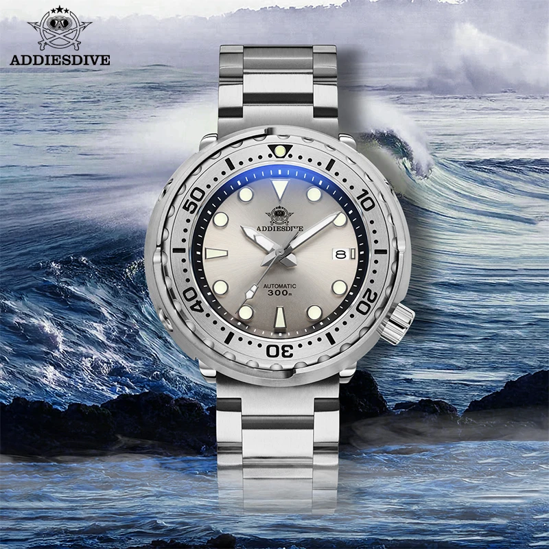 ADDIESDIVE Classic Men Watch Sapphire Glass BGW9 Luminous 300m Waterproof Stainless Steel Calendar Automatic Tuna Diving Watch