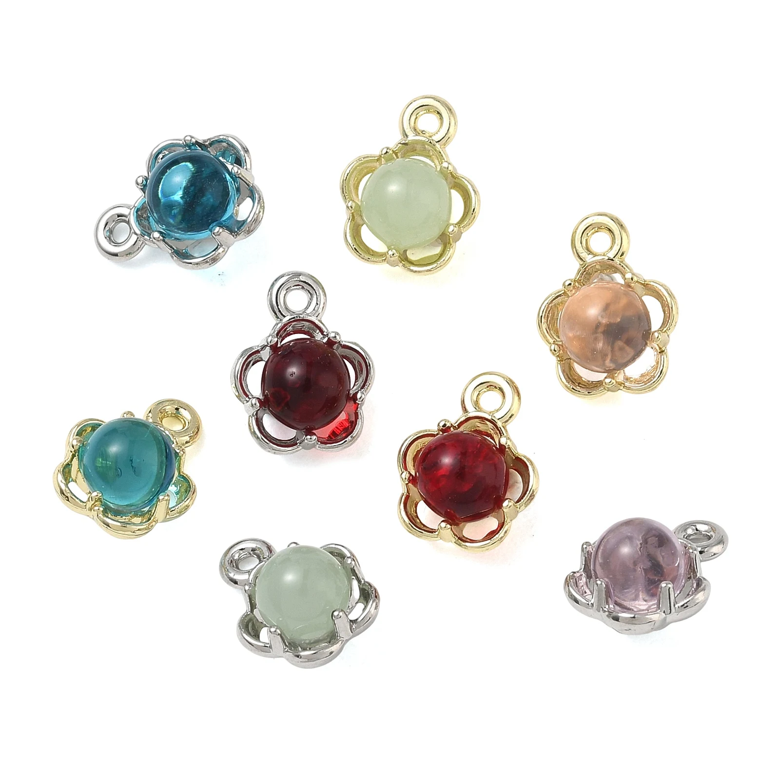 KitBeads 40pcs Metal Flower Frame Stone Charms Handmade Lampwork Glass Jewelry Decor for Bracelet Making Necklace Earring Crafts