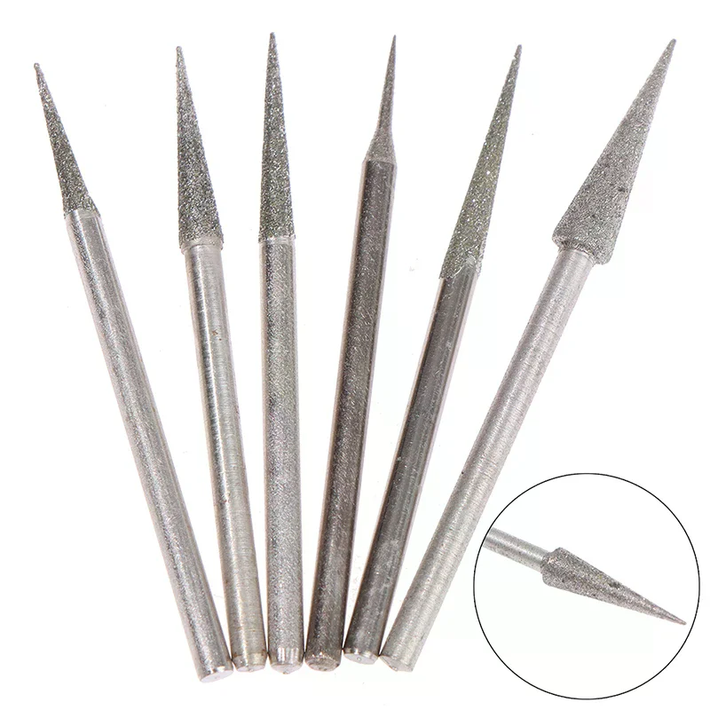 6Pcs Diamond Coated Grinding Burr Needle Bits 1-4mm 2.35mm for Engraving Carving Polishing