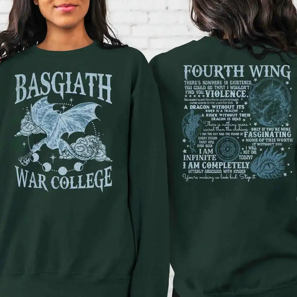 Basgiath War College 2-sided Sweatshirt Fourth Wing Comfort Gift for Book Lover Long Sleeve Fleece Sweatshirt Y2K Streetwear