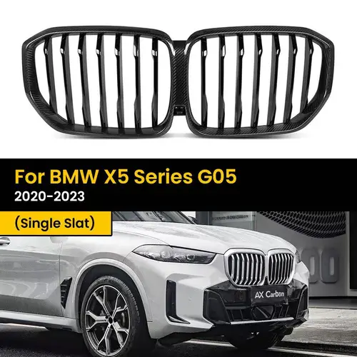 リアルドライカーボンファイバー車腎臓フードラジエーターグリル BMW X5 シリーズ G05 2020-2023 グロスブラック交換用フロントバンパー
