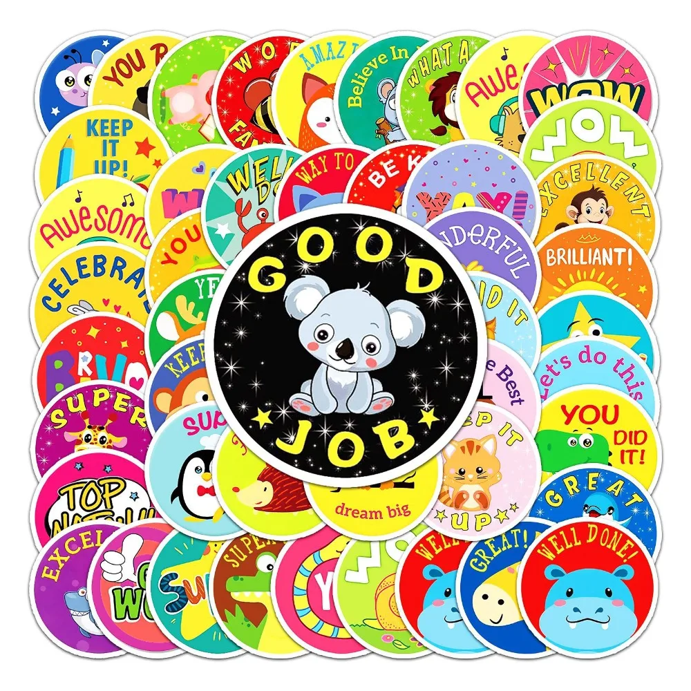 Motiverende stickers voor kinderen, 500 stuks/rol cartoon-dieren-meme Motiverende stickers voor kinderen, 500 stuks/rol cartoon-dieren-meme