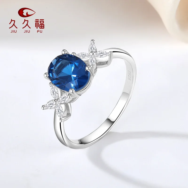 

Винтажное кольцо с синим бриллиантом Cornflower Luxury для женщин, платиновое основание PT950 и муассанит 2 карата, сочетание ретро-стиля и искусства.