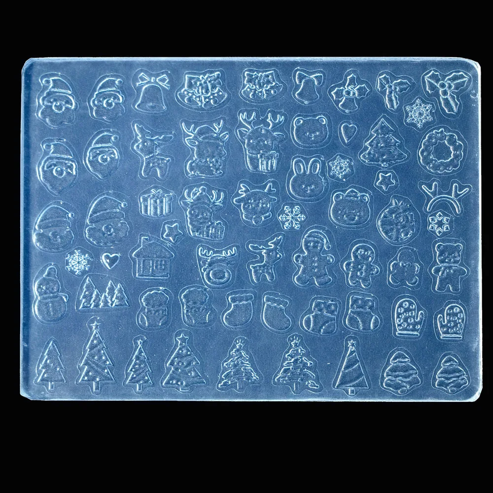 แม่พิมพ์ซิลิโคนสำหรับตกแต่งเล็บลายคริสต์มาส 5 มิติ 1 ชิ้น ลายซานตาคลอส/เกล็ดหิมะ/กวางเรนเดียร์/มนุษย์ขนมปังขิง ลายฉลุเล็บคริสต์มาส TR