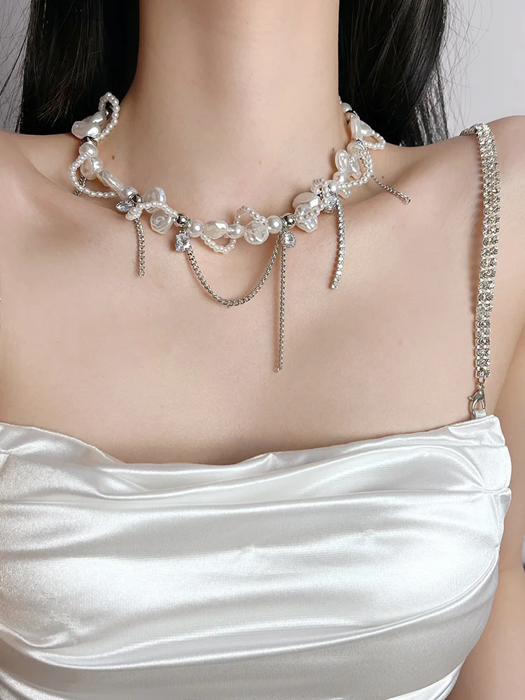 Sweet and cool spice girl wind new necklace European and American irregular pearl necklace
