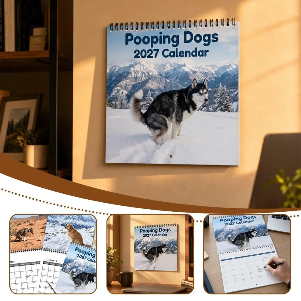 Creative Funny Puppy Pattern New Year 12 Months Calendar Pooping Dogs 2027 Calendar For Dogs Lovers Gifts Festival Decoration