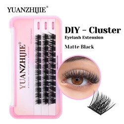 YUANZHIJIE New Style Premium Velvet Fiber DIY Clusters Lash 10-14mm Mix Size Fluffy Matte Black Segmented Hybrid Lashes in Stock