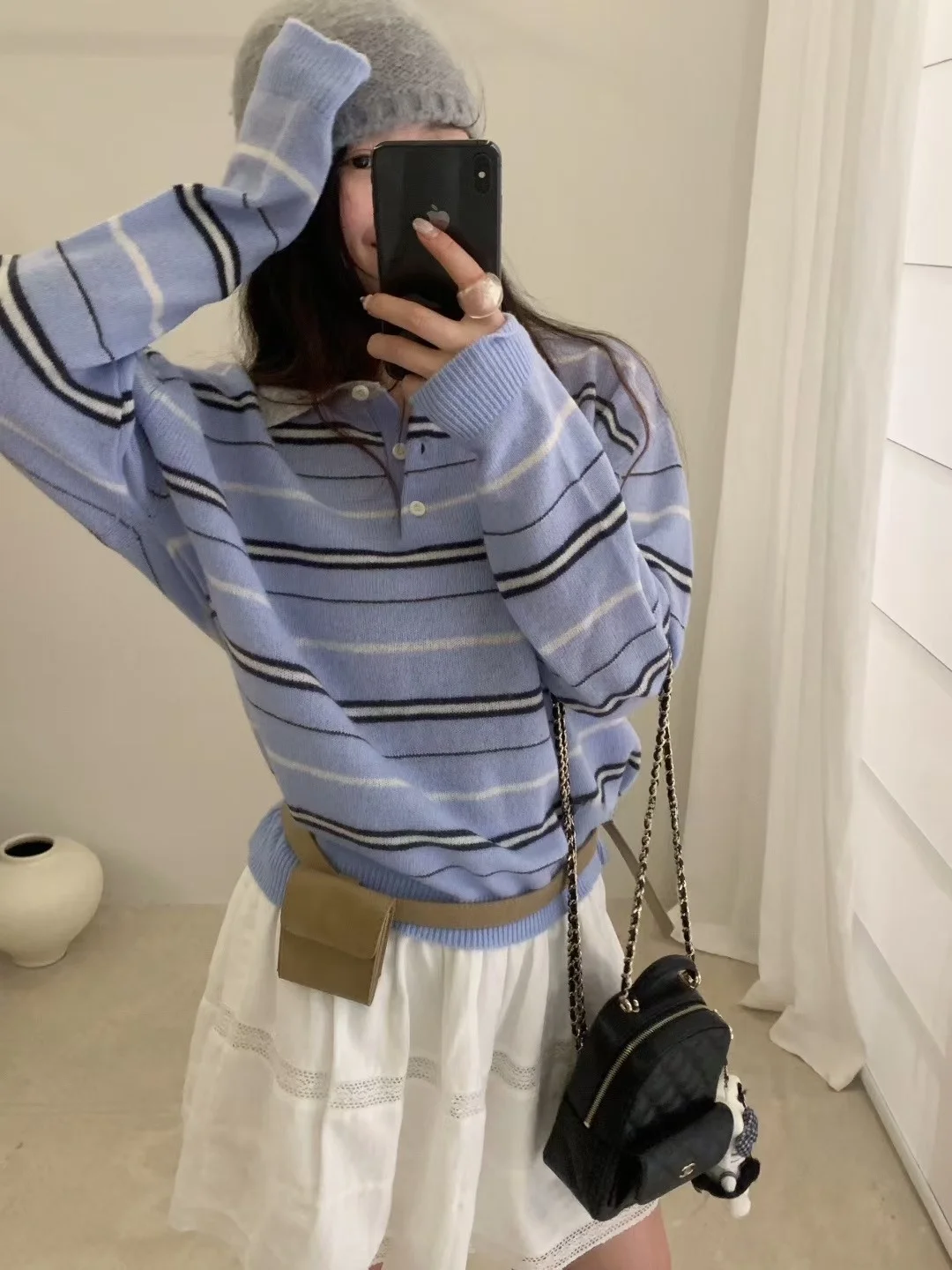 

Корейский Sle, осенне-зимний новый свободный крой, 00% шерсть, модный полосатый трикотаж, женский длинный свек для похудения, универсальная основа irt