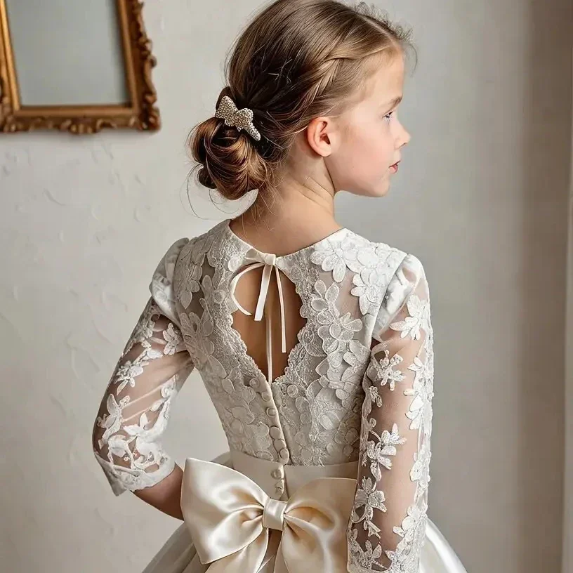 Custom Luxury Dress Women Wedding Guest Dress Flower Girl Wedding Gown Birthday Party Pageant Runway Ivory Lace Satin Embroidery