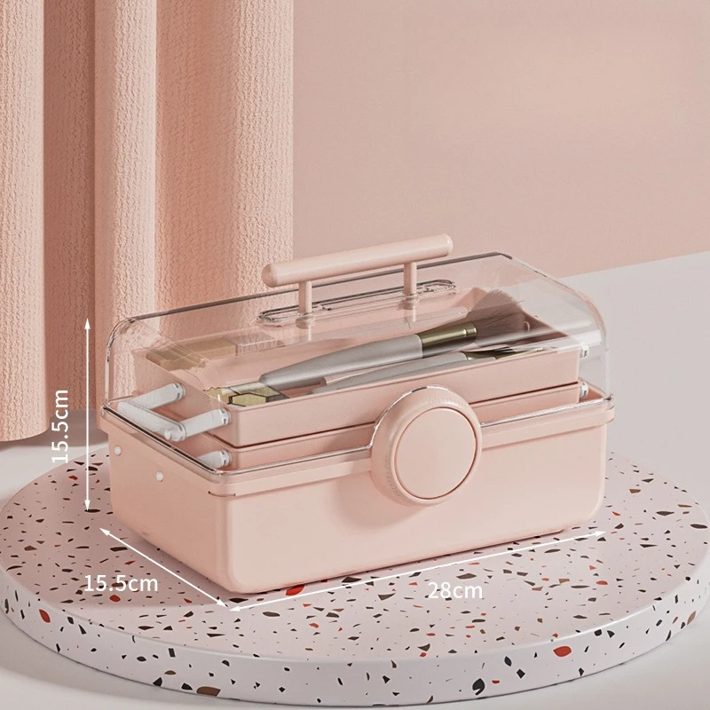 Caixa de armazenamento de drogas portátil desktop portátil de grande capacidade caixa de armazenamento de cosméticos plástico à prova de poeira e transparente.