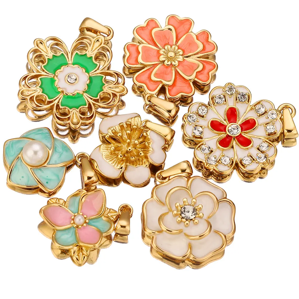 

2PCS/LOT Stainless Steel Charms Enamel Large Flower Charm Pendant Clip Metal Earring Necklace Bracelet Jewelry Materials Making