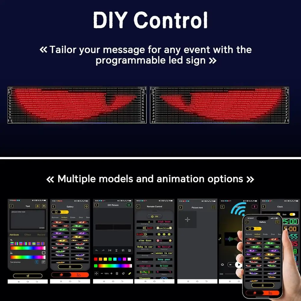 Pannelli a matrice LED Dual Pack - Luci flessibili per parabrezza per auto con controllo app e Bluetooth, animazioni fai da te e sincronizzazione musicale, 13,7x4