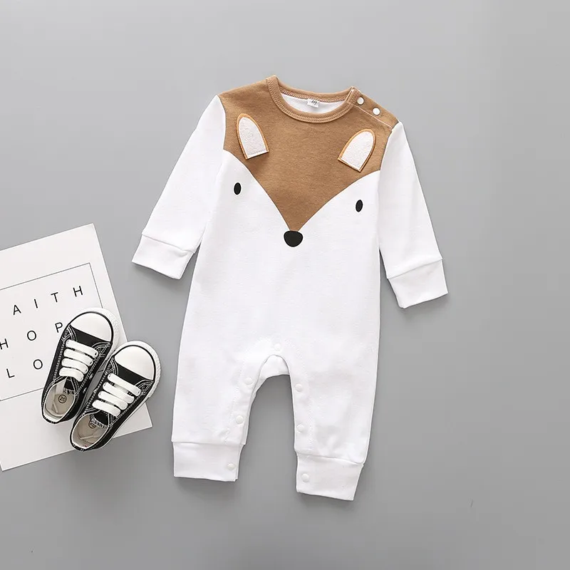 Spring And Autumn New Baby Jumpsuit Cute Baby Cartoon Animal Print Boys Girls Children Long Sleeve Jumpsuits Newborn Clothes