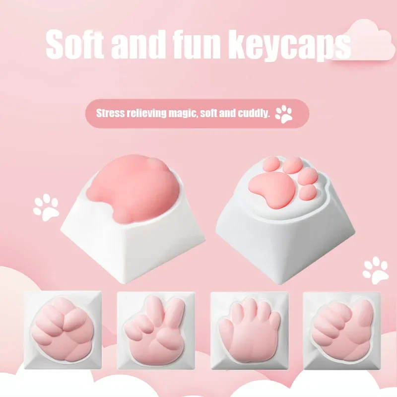 Cat Paw Keycaps Single Silicone OME Height Mechanical Keyboard Cross Shaft Keycaps Girls Heart Computer Peripherals Accessories