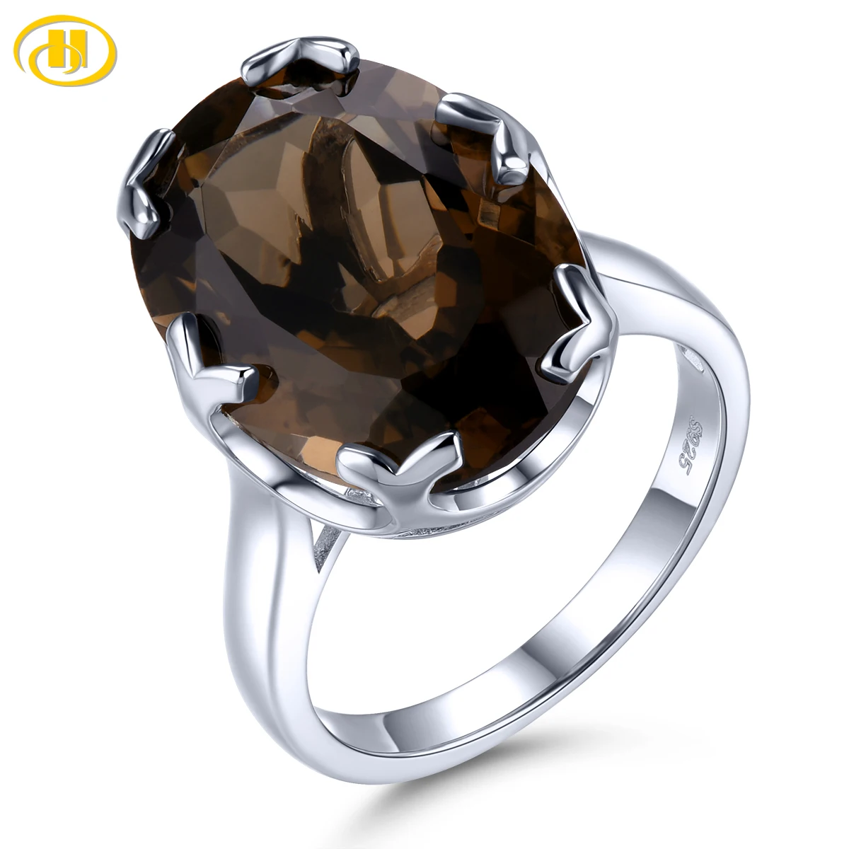 

Natural Smoky Quarts Solid Sterling Silver Women Rings 11 Carats Brown Crystal Classic Simple Style Mother's Day Birthday Gifts