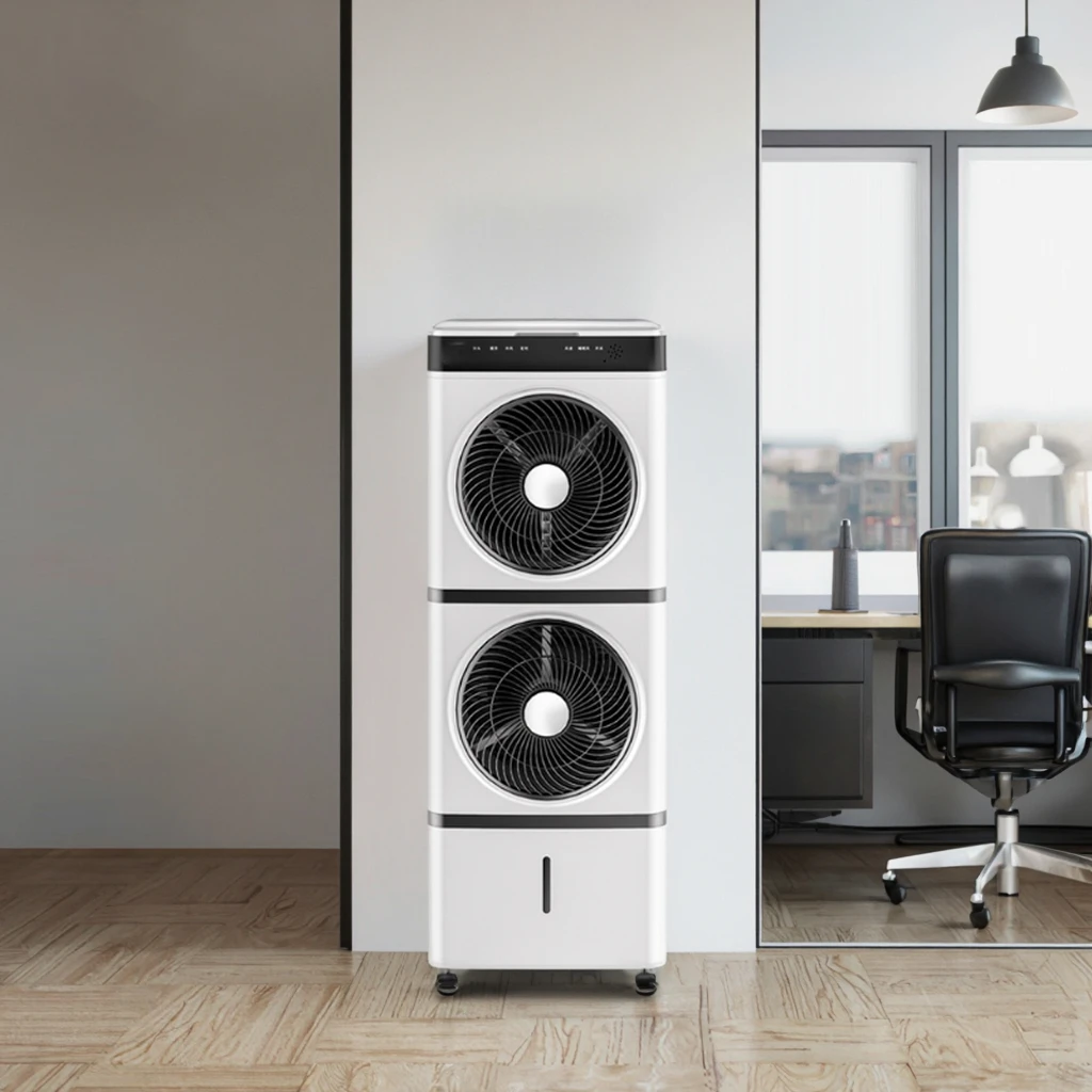 Double-Layer Smart Fan Air Conditioner Small Commercial &  Mobile Silent Air Cooler Remote Control Plastic Material