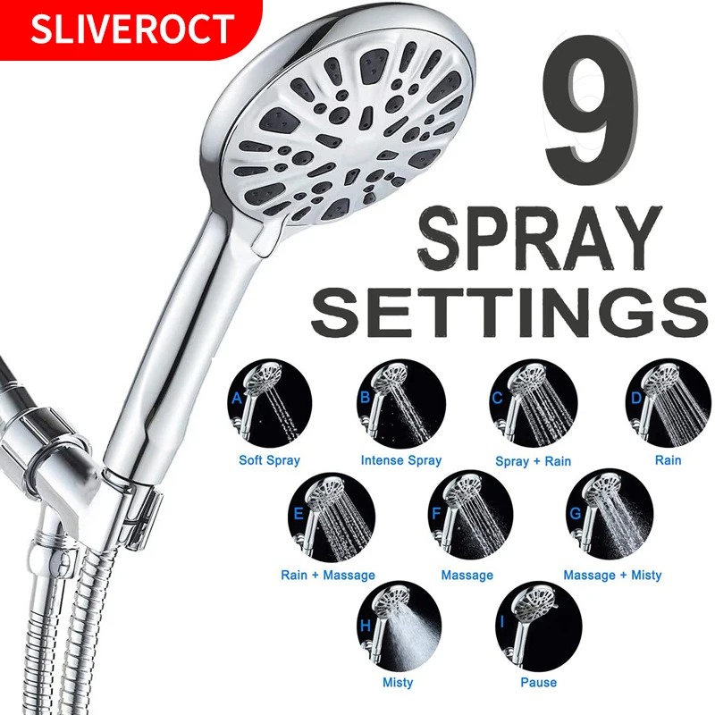 

9 Modes Adjustable Shower Head Column High Pressure Water Saving Showerhead System Rain Bathroom Showers Accessories Hoses Set