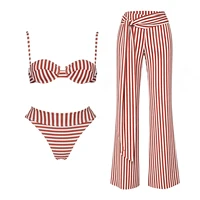 Striped 3Pcs Bikinis Sexy Women Swimsuits Female Push Up Swimwear Micro Bikini Set Bathingsuit Swim Suit Beachwear Print Biquini 2