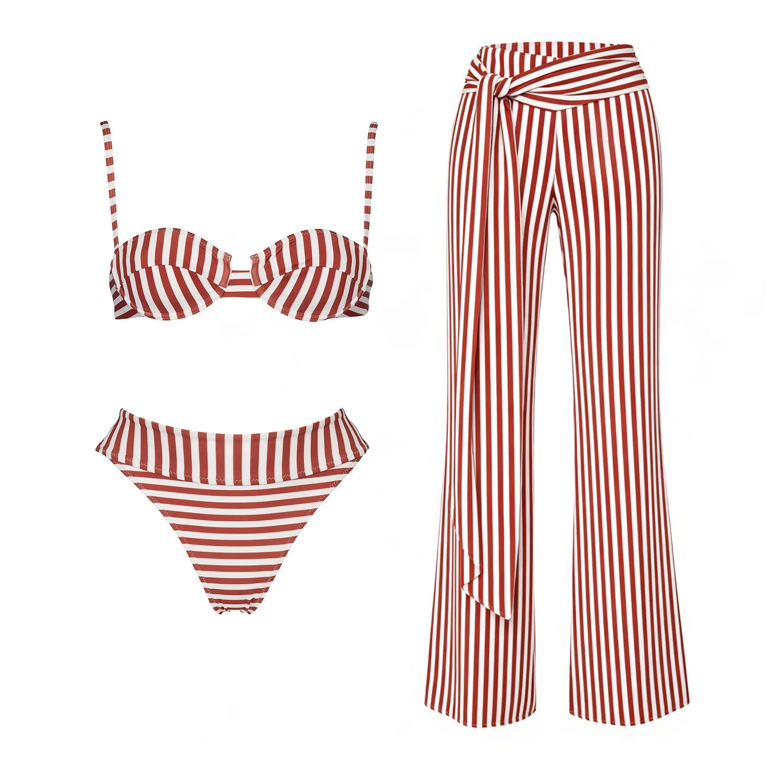 Striped 3Pcs Bikinis Sexy Women Swimsuits Female Push Up Swimwear Micro Bikini Set Bathingsuit Swim Suit Beachwear Print Biquini