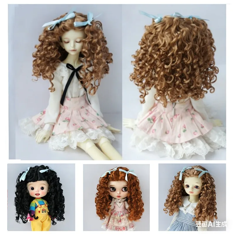 ロングミドルパートボウマーメイドカールモヘアbjdウィッグ-ob11-1-8-1-6-1-4-1-3-yosd-msd-sd-ブライスドール用ヘアアクセサリー