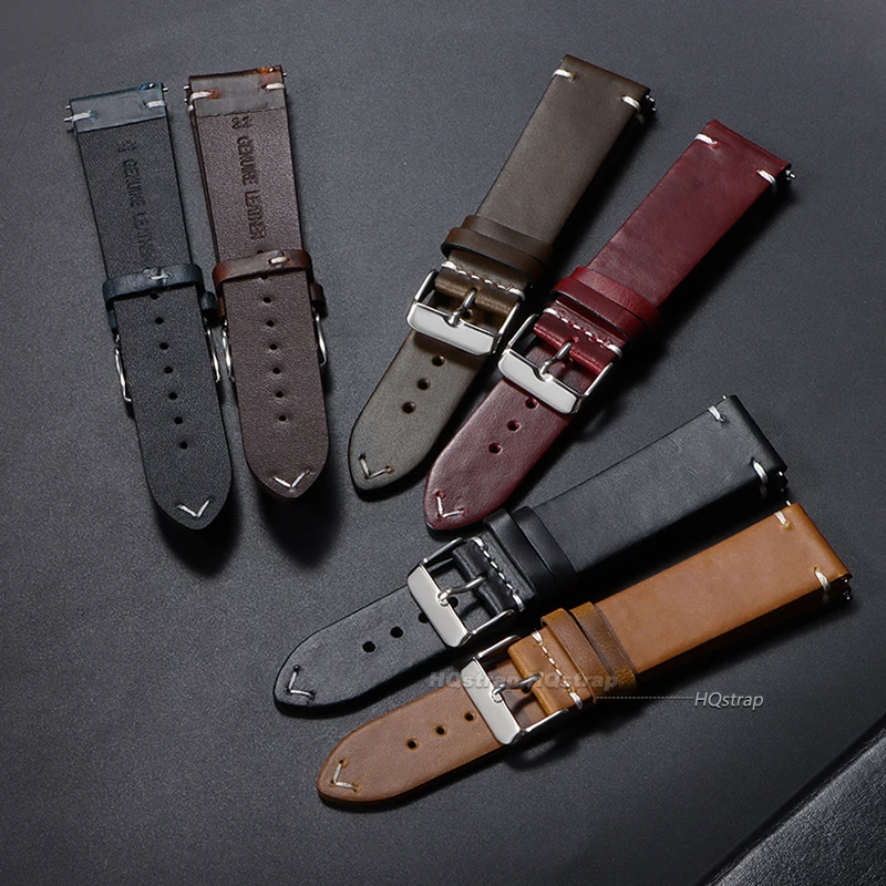 Vintage Oil Wax Genuine Leather Watch Strap for Samsung Galaxy Watch Band 18mm 19mm 20mm 22mm 24 Brown Black Watchbands Bracelet