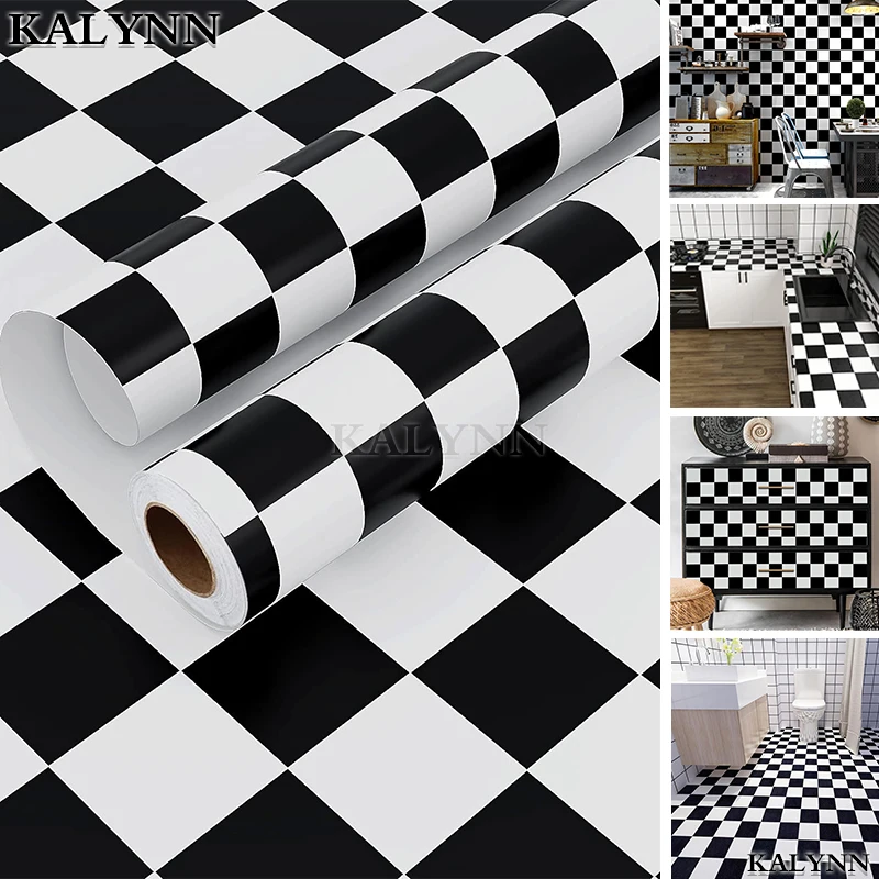 Black White Checkered Flag Self Adhesive Wallpaper,Mosaic Trellis Contact Paper,Vinyl Peel and Stick WallPaper,DIY Decor Sticker