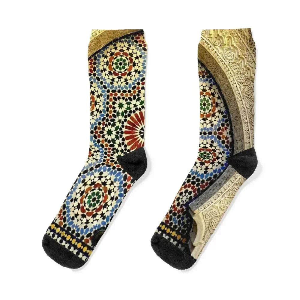 

zellige moroccan mosaic tilework, traditional moroccan art Socks Rugby anti slip football sports stockings Ladies Socks Men's