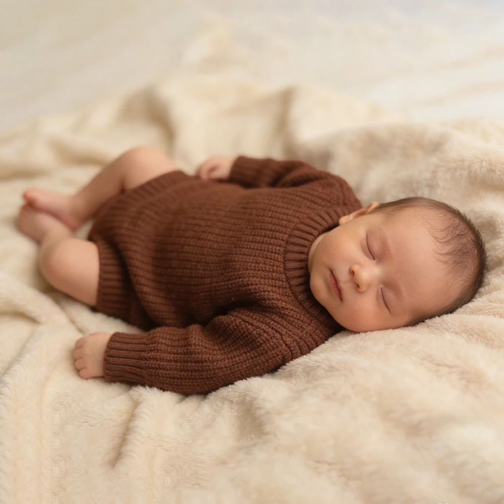 

Newborn Photography Props Brown Chunky Knit Romper Baby Costume Newborn Baby Photo Shoot Outfit Infant Boy Girl Studio Props