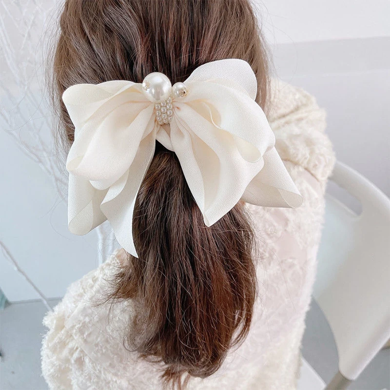 Oversize Bowknot perłowe spinki do włosów opaska do włosów modna szpilka do włosów na co dzień klips do włosów śliczne spinki do włosów kucyk akcesoria do włosów