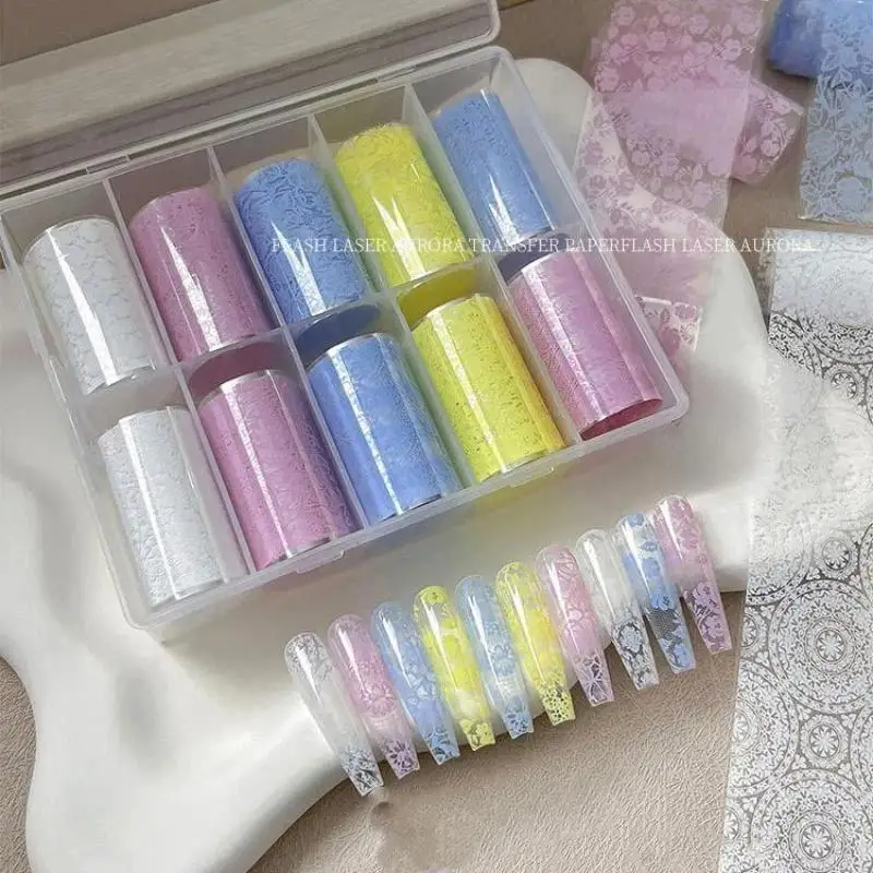 Fashion Lace Design Nail Foils Black White Tulip Pattern Nail Stickers Sequin Effect Nail Decorations Manicure DIY