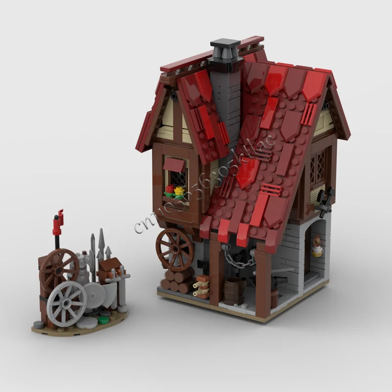 824-teiliges MOC-Schmied-Set für mittelalterliches kreatives Dorf, kreatives Architekturmodell, herausforderndes DIY-Spielzeug, Geschenke für Erwachsene