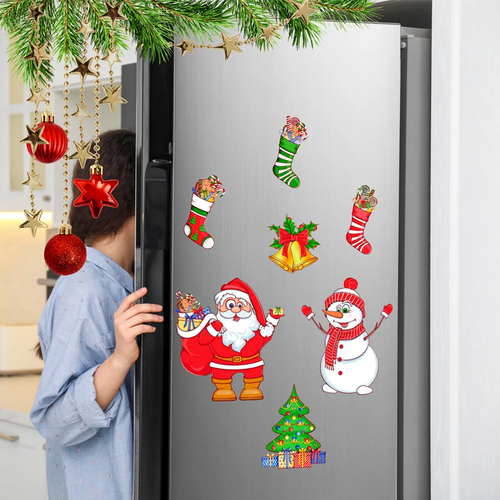 

Christmas Cartoon Magnet Fridge Stickers Christmas Tree Santa Elk Snowman Kitchen Fridge Wall Stickers Xmas Magnetic Decoration