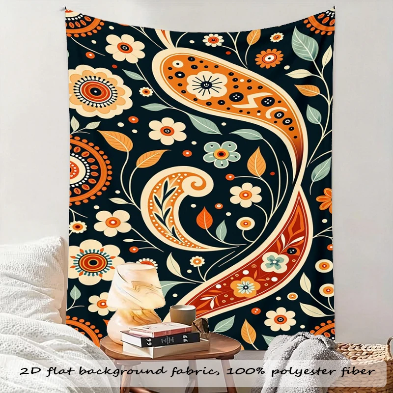 1PC Paisley Orange Art Print Backdrop Banner, Bedroom Living Room Photo Background, Polyester, Home Decor, Wall Art