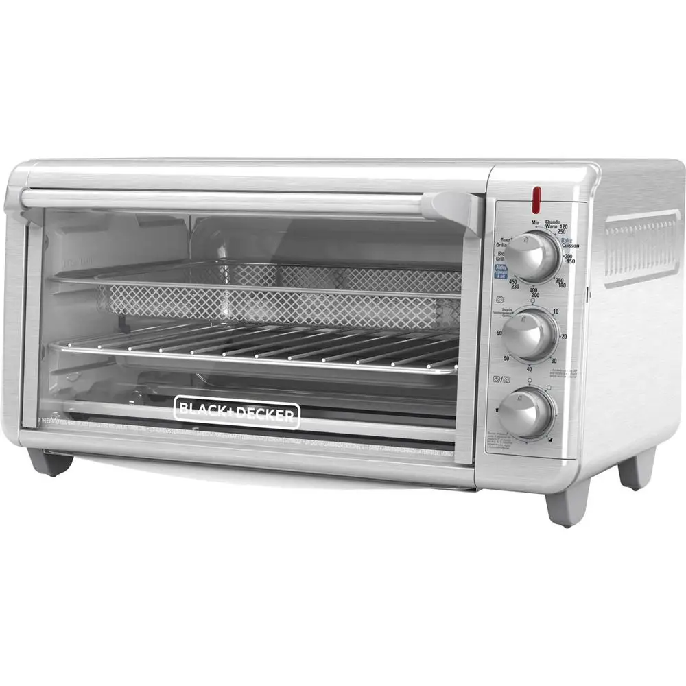 Crisp N Bake Air Fry Toaster Oven 8 Slices 5 Cooking Functions 60 Minute Timer Stainless Steel Extra Large Capacity Air Fry