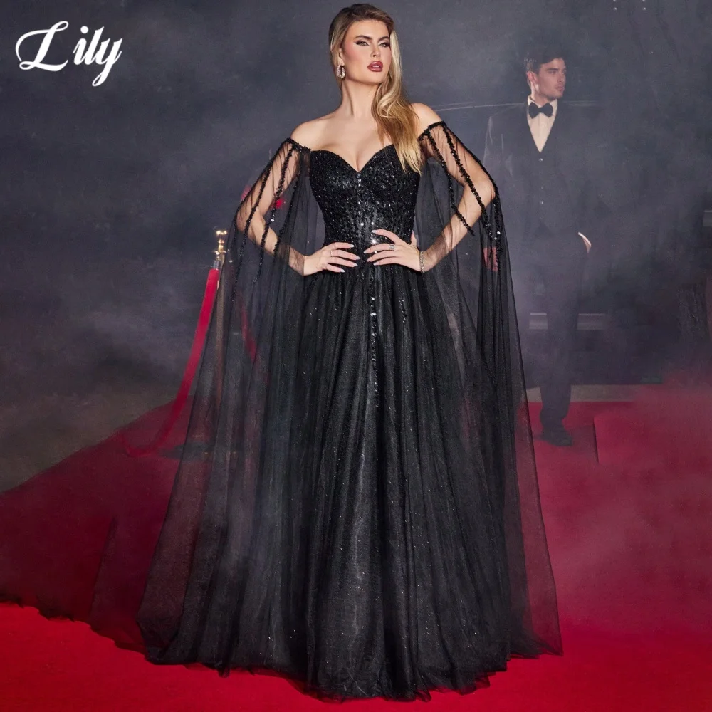 

Lily Elegant Modern Style Prom Dresses Sweetheart Off the Shoulder Prom Gown Shiny Sequins A-Line Formal Gown 프롬 드레스 Customized