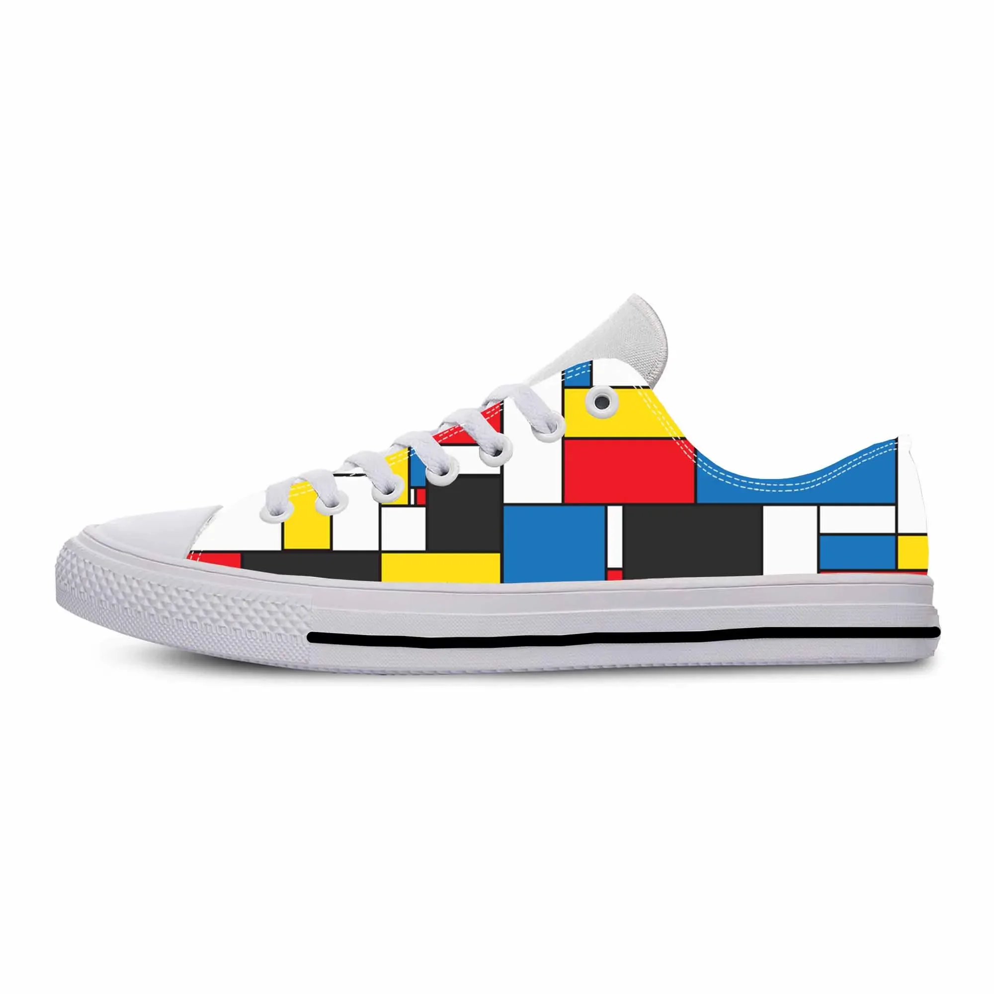 Piet Mondrian Abstract Geometric Pattern Painting Casual Cloth Shoes Low Top Comfortable Breathable 3D Print Men Women Sneakers