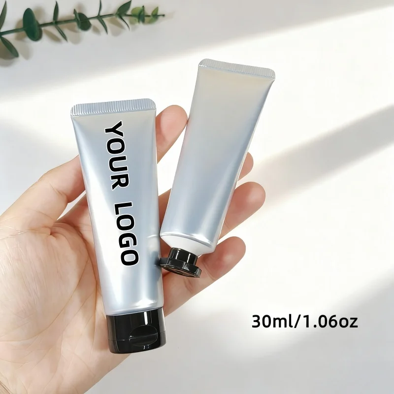 【Logo Custom】50Pcs 30g Silver Aluminum-plastic Tube, Black Octagonal Lid Flip Lid, Small Batch Personalized Printing Logo