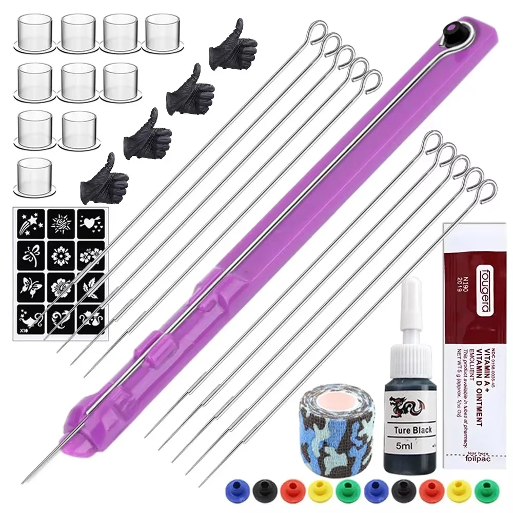 Tattoo Hand Poke and Stick Tattoo Kit DIY Tattoo Ink Needles Pen Set for Body Art Hand Poke Stick Tattoo Beginners Practice Kit
