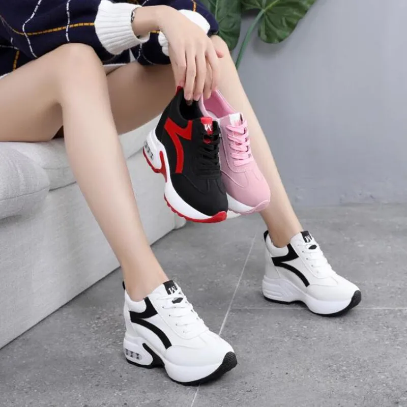 2023 Spring Women Casual Shoes Platform Sneakers Comfortable Air Cushion Outdoor Solid Heightening Footwear Chaussures Femme