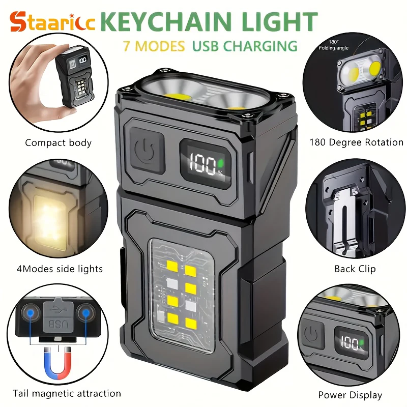 Super Bright Mini LED Flashlight USB Rechargeable Portable COB Torch with Magnetic Tail & Clip for Outdoor Camping Emergency Wor