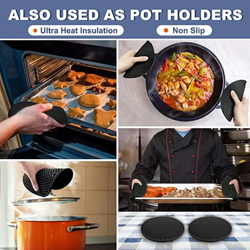 Walfos Silicone Trivet Mats Heat Resistant Pot Holders Set Multipurpose Non-Slip Hot Pads for Hot Pot Hot DishersJar Opener