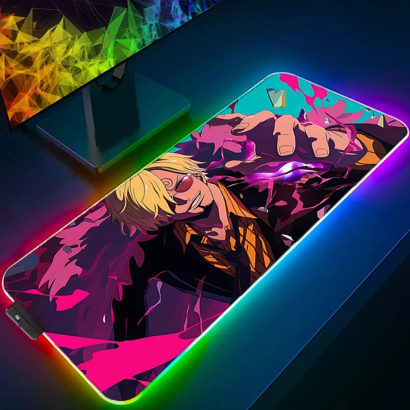 Rgb led mouse pad tapete de mesa de escritório borracha uma peça sanji teclado jogo de computador mousepad acessórios para pc tapete de mouse tablet