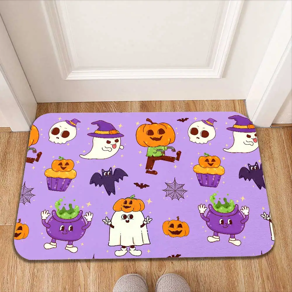 

Floor Carpets Kawaii Halloween Pumpkin Bedrooom Carpet Non-slip and Washable Kitchen Mat Hallway Mats Area Rug Living Room Rugs