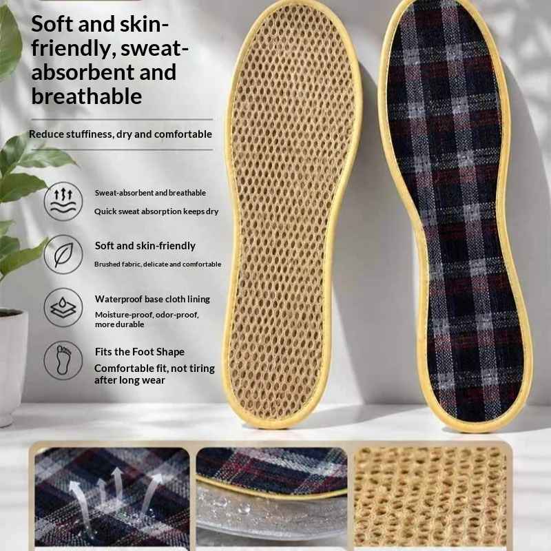 4-Season Brushed Cloth Insoles for Men Women Soft Breathable Sweat Wicking Shock Absorbing Shoe Inserts