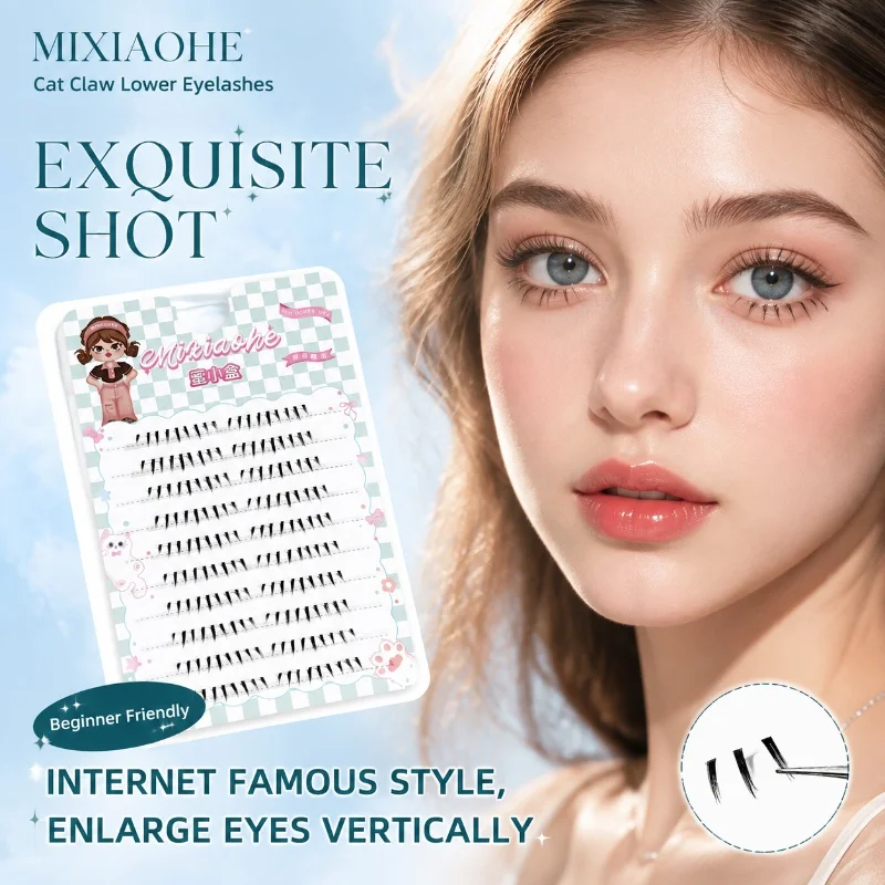 Mixiaohe Cat‑Claw Kamerafertige falsche Wimpern im unteren Bereich, 10 Reihen, spitz, natürlich, Manga, unschuldig, für große Augen, für Anfänger