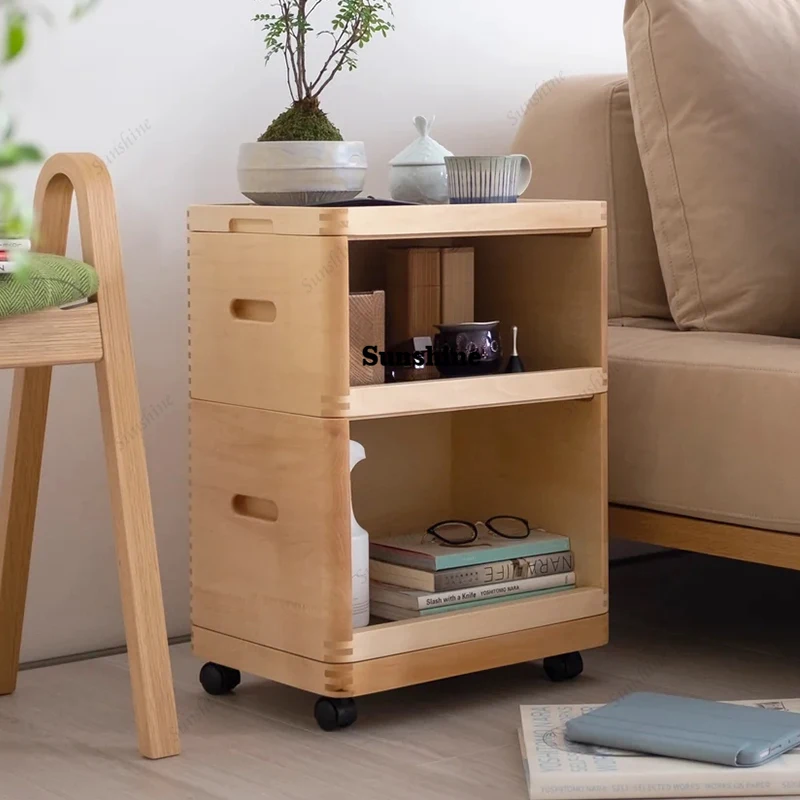 living room Storage cabinet side open coffee corner wooden cupboard solid wood cabinet with Wheels