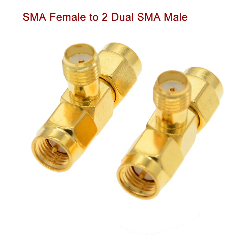 2 PCS/lot T Type SMA Female Jack to 2 Dual SMA Male Plug Triple T RF Coax Adapter Connector 3 Way SMA Female to 2 Male Adapter